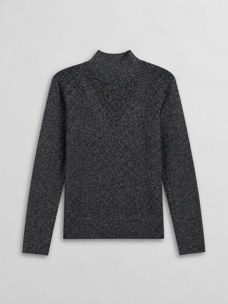 Charcoal Mock Neck Ribbed Sweater Woman’s